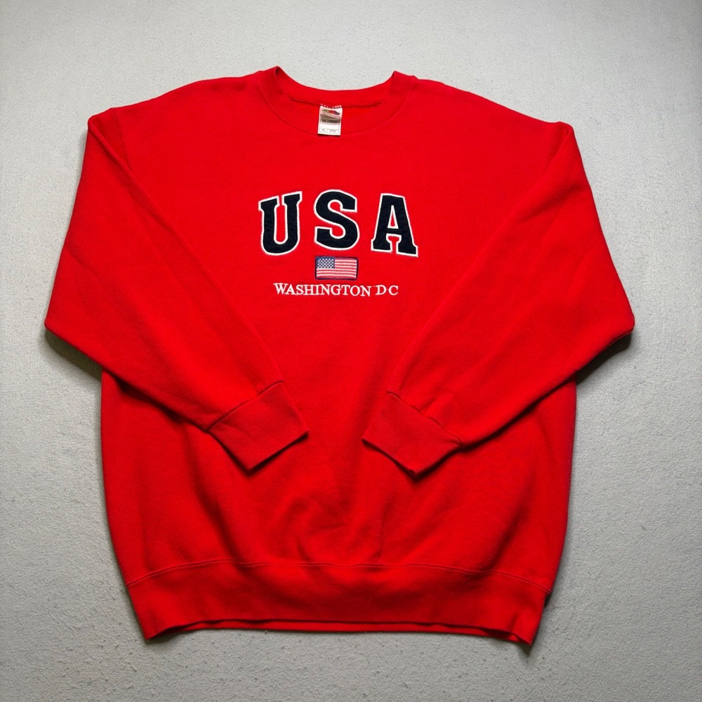 Fruit of the Loom Sweatshirt Mens 2XL Red USA Washington DC Vintage Crewneck